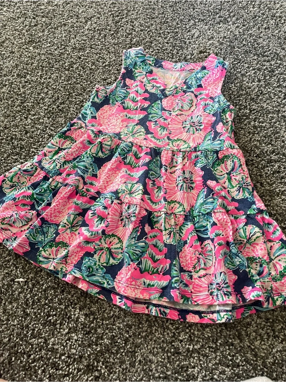 Lilly Pulitzer Floral Pink and Blue coastal beach Kids summer dress XS 2-3